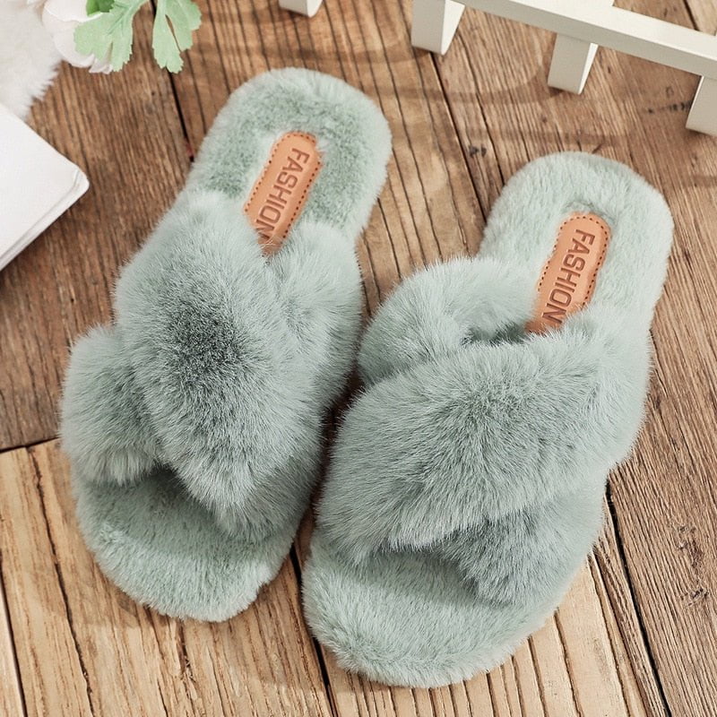 Green / 35 cozy fluffy slippers cross 14:771#Green;200000124:200000333