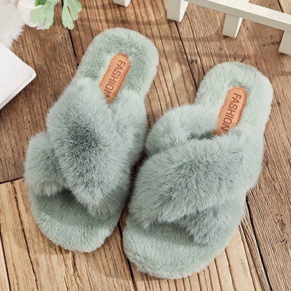 Green / 35 cozy fluffy slippers cross 14:771#Green;200000124:200000333