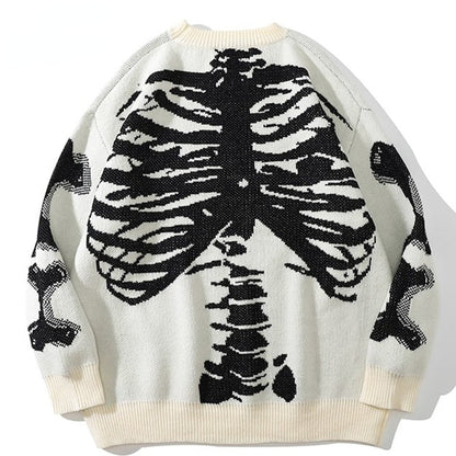 White / M oversized skeleton knit sweater retro 14:193#White;5:361386