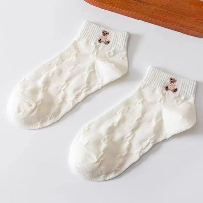 bear / One Size ladies white cotton ankle socks 14:193#bear;5:200003528