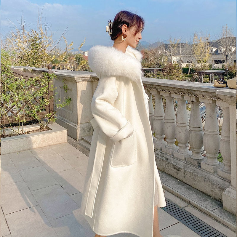 Forever winter wool coat with fur hood