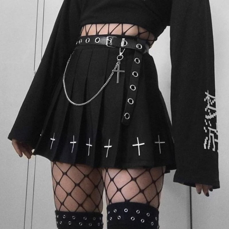 High waisted mini skirt black cross