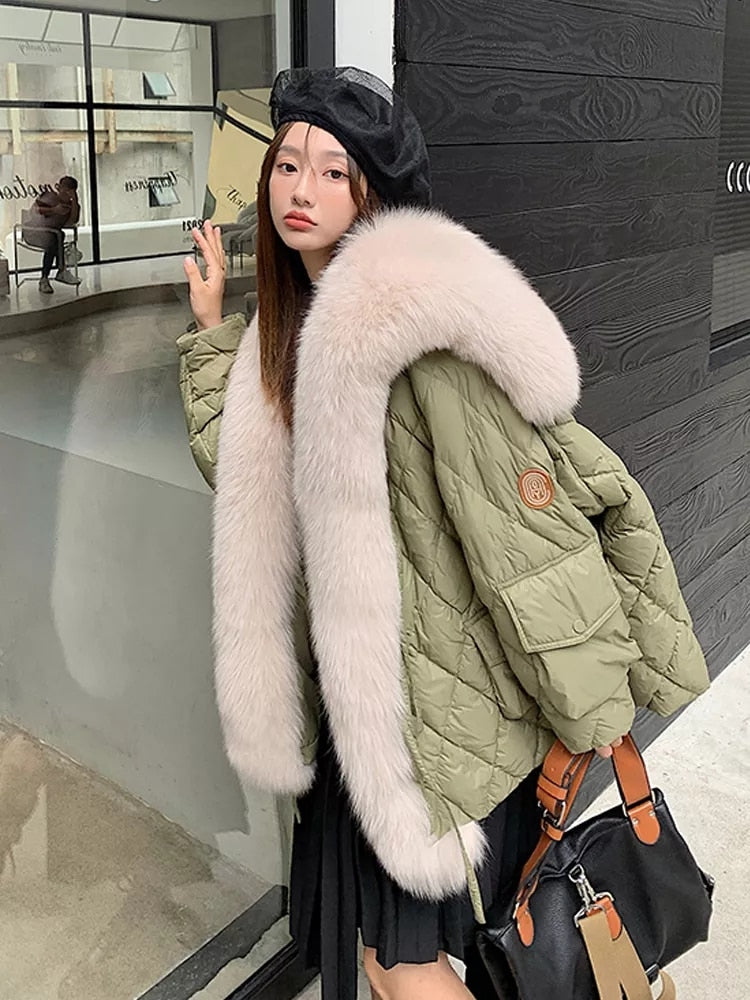 Miss puffer jacket loose with fur collar