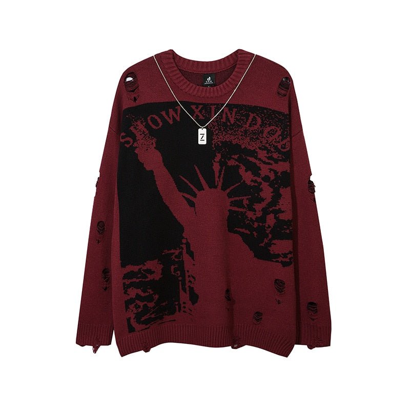 Red / M Oversized knit sweater Ripped Pullovers 14:10;5:361386