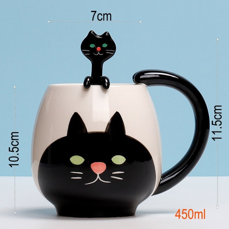 cat mug with spoon 12 oz