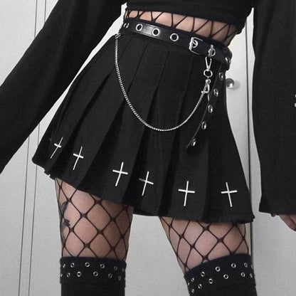 High waisted mini skirt black cross