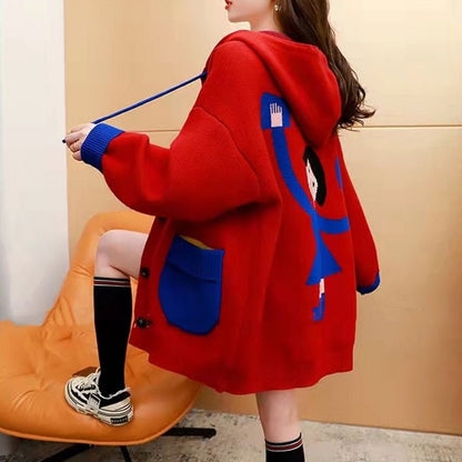 Red / One Size oversized hoodie cardigan  plus 14:10;5:200003528