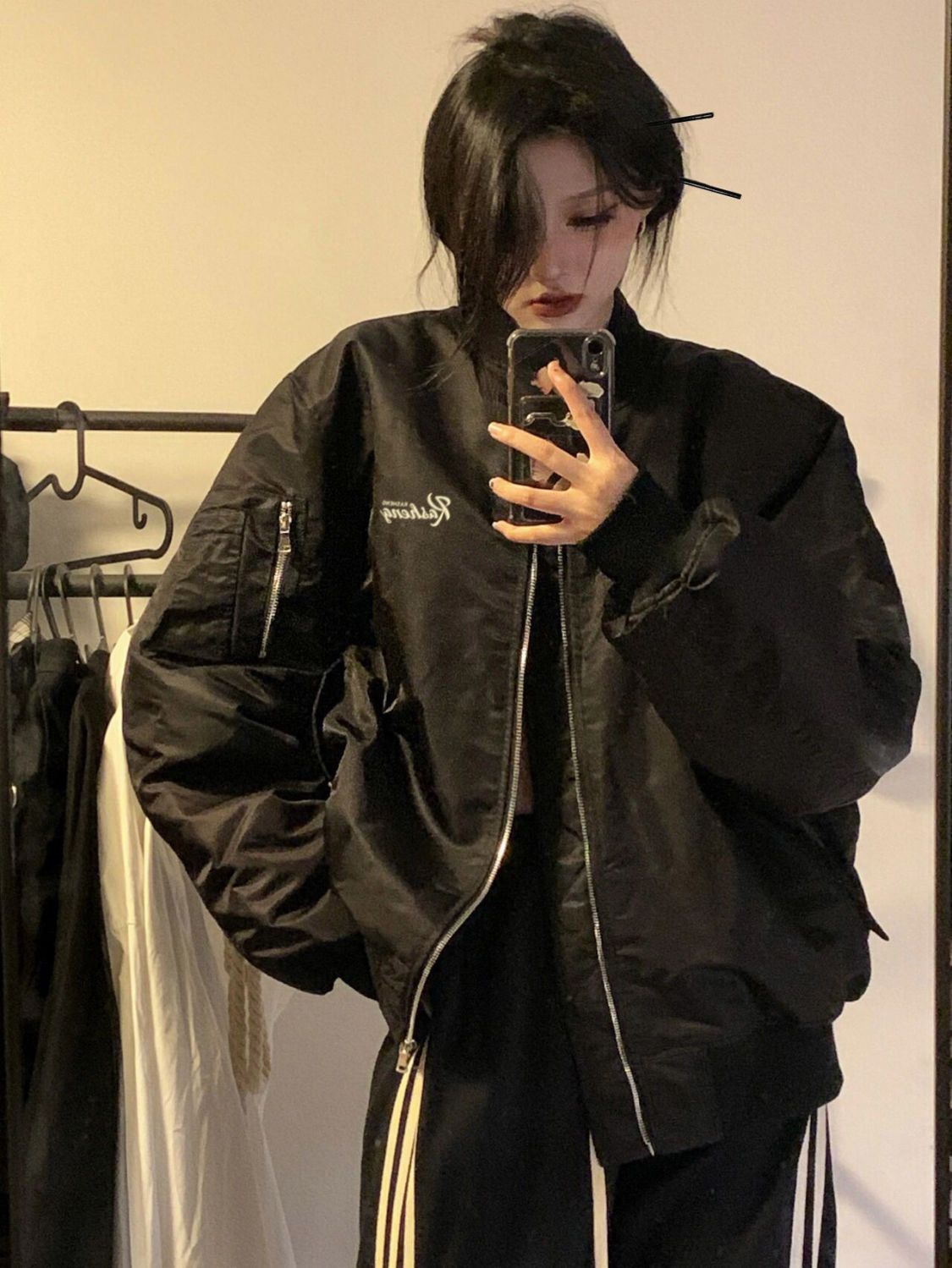 Black 'GOTHIC' bomber jacket