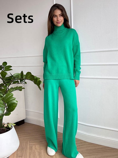 Green Sets / S turtleneck knit sweater set for ladies 14:173#Green Sets;5:100014064