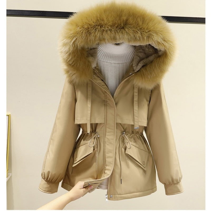 Khaki / S Winter jacket with big fur hood 14:200001438;5:100014064