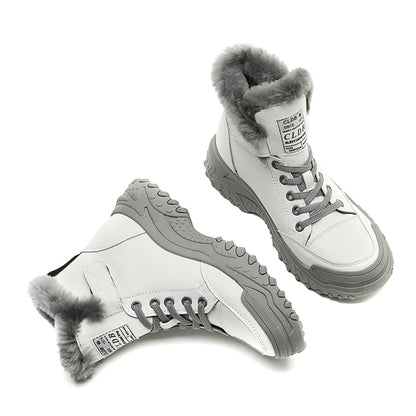 Winter Platform Sneakers plush real leather in black/gray