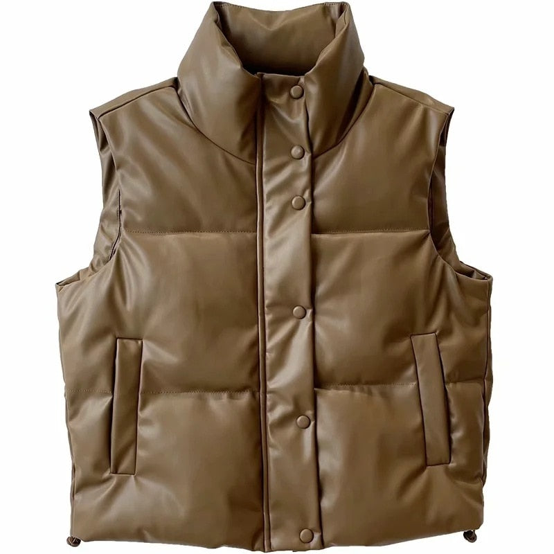New Shine funnel neck leather vest