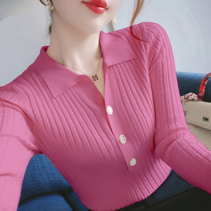 Pink / XS Lapel long sleeve button shirt womens 14:1052;5:100014066