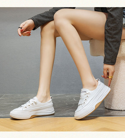 R23 women's platform leather low-top white sneakers
