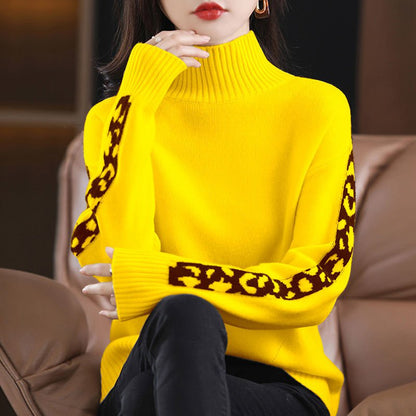 Yellow / XS Turtleneck loose sweater with spliced 14:366;5:100014066