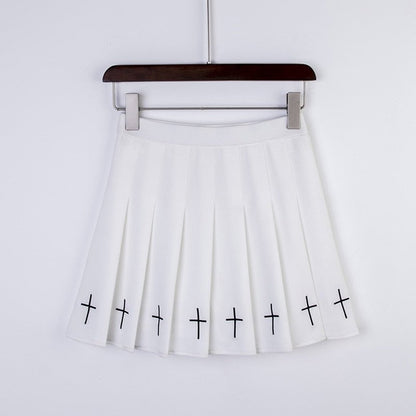 White 1810-1BS / S High waisted mini skirt black cross 14:29#1810-1BS;5:100014064