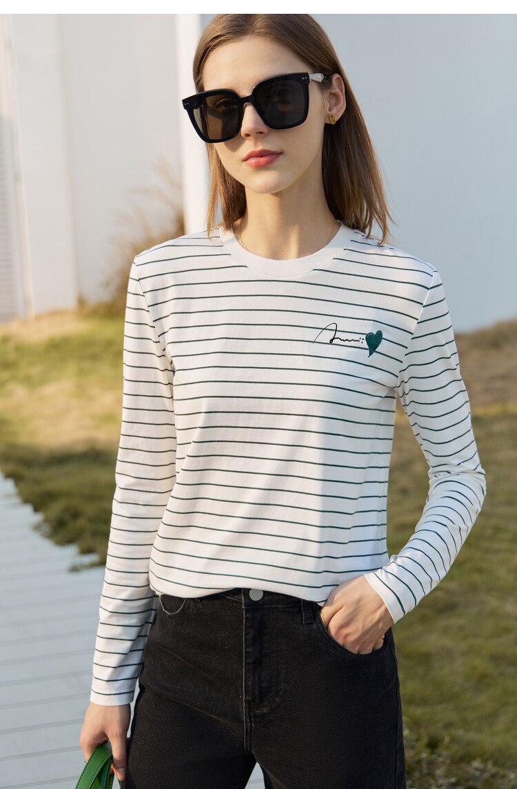 HEART T-shirt  with stripes & long sleeves