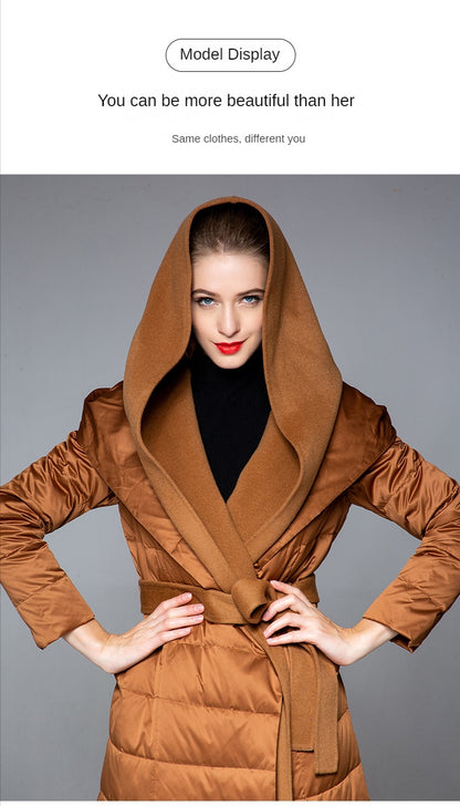 'R&B' Originals long hooded puffer coat in caramel