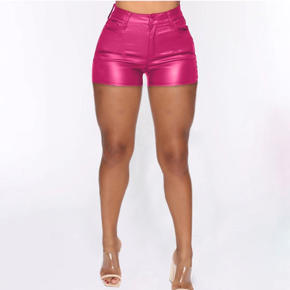 River-RS faux leather waist detail shorts