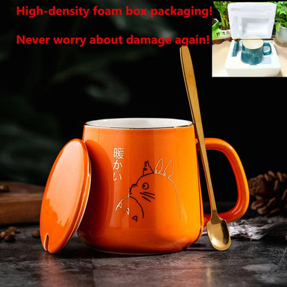 Orange / 400ml ceramic cat mug with lid spoon 14:496#Orange;26:200007962#400ml