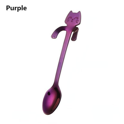 Purple lovely cute cat shaped teaspoon and ice 14:496#Purple
