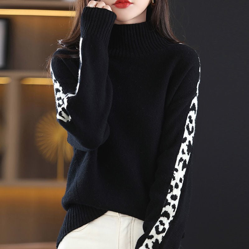 Black / XS Turtleneck loose sweater with spliced 14:193;5:100014066
