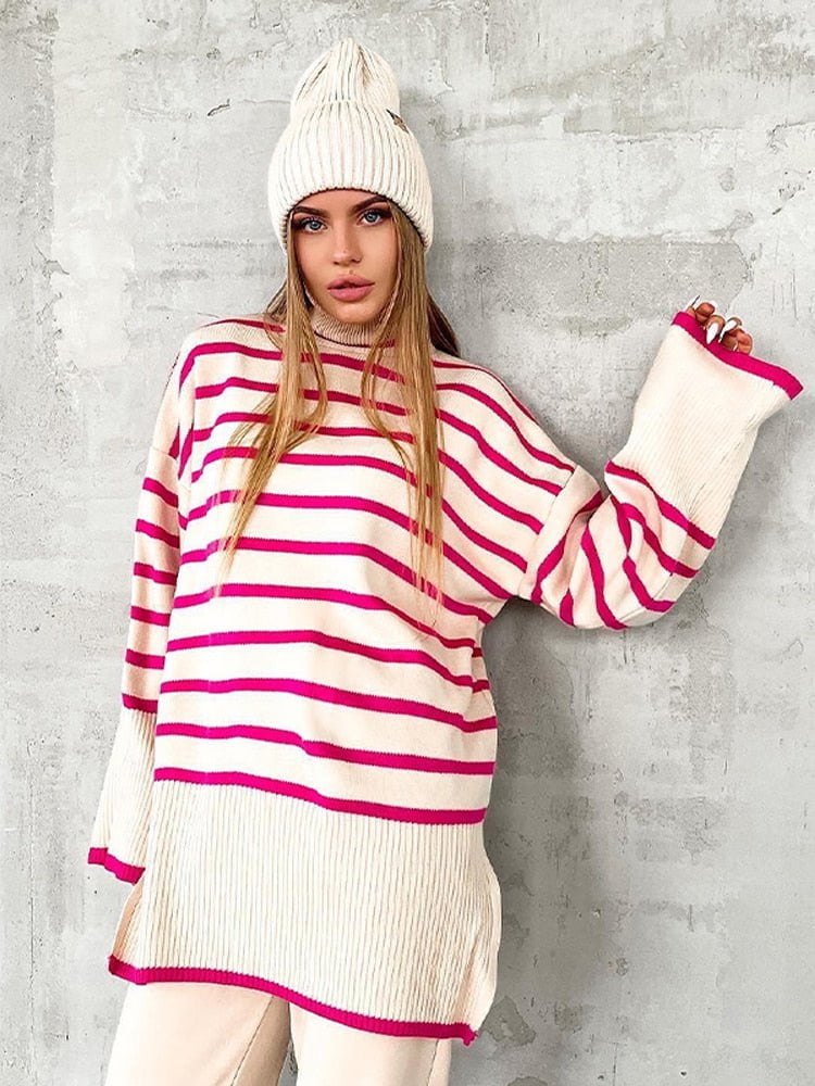 Rose Red / S Wide sleeve knit sweater-winter 14:203192888#Rose Red;5:100014064