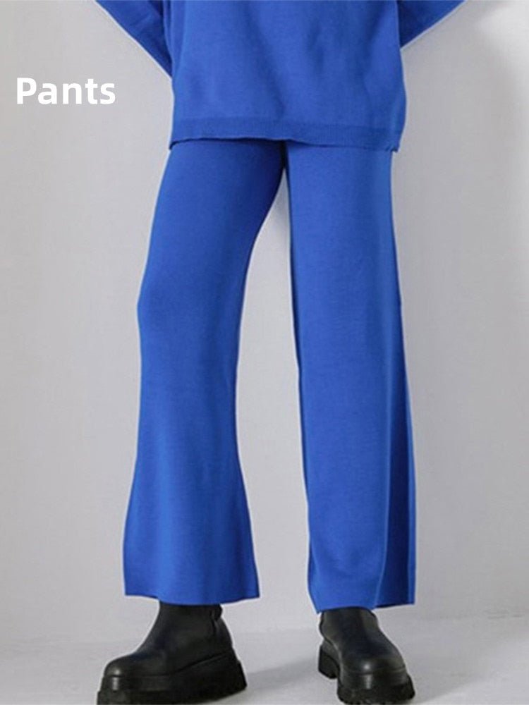 Blue Pants / S knit wide leg pants set-winter 14:200001438#Blue Pants;5:100014064