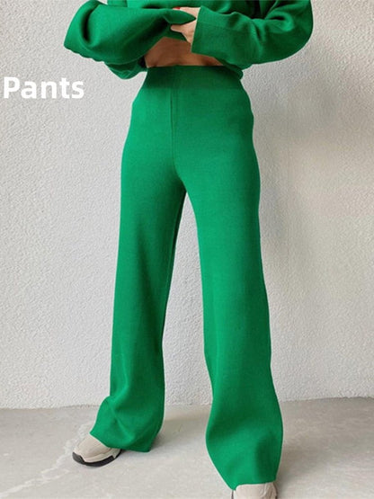 Green Pants / S knit wide leg pants set-winter 14:173#Green Pants;5:100014064