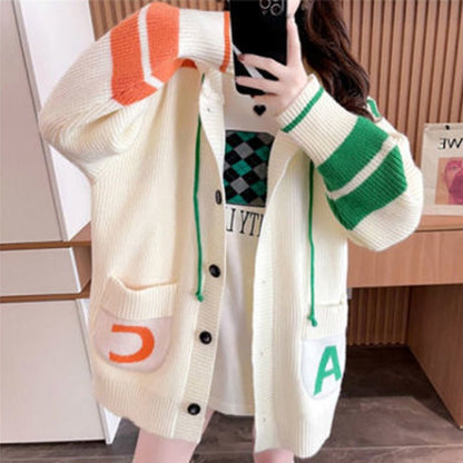 hooded knit pull sweater coat c