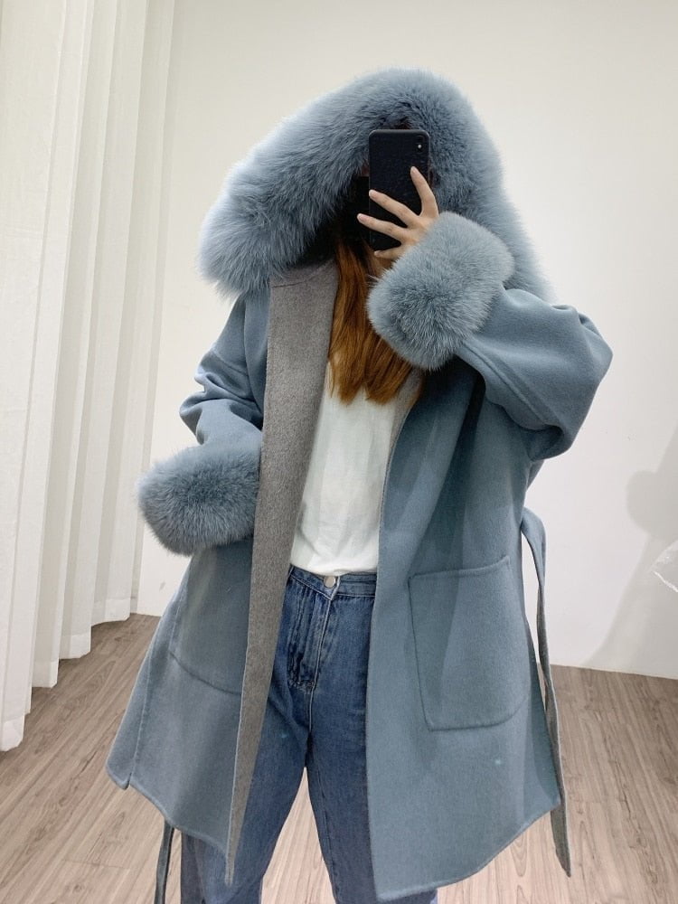 blue / S women's winter coat with faux fur hood parka jacket 14:203008818#blue;5:100014064