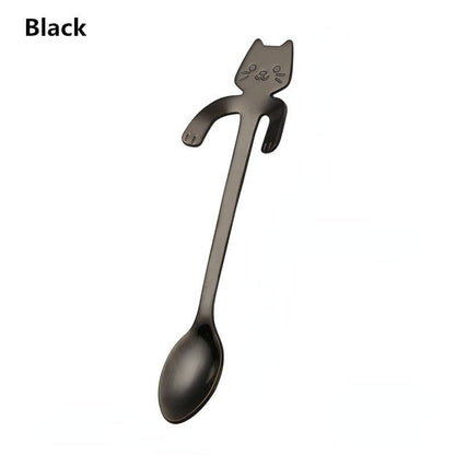 Black lovely cute cat shaped teaspoon and ice 14:193#Black