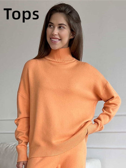 Orange Tops / S turtleneck knit sweater set for ladies 14:175#Orange Tops;5:100014064