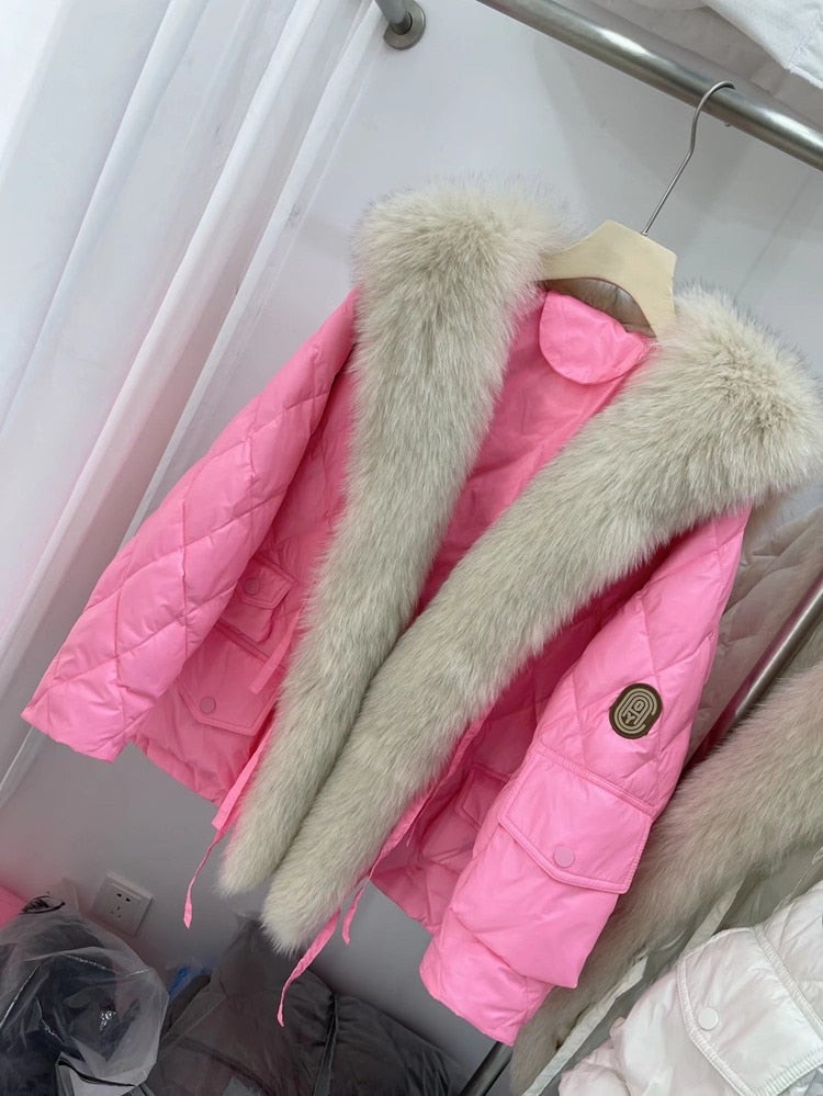 Miss puffer jacket loose with fur collar