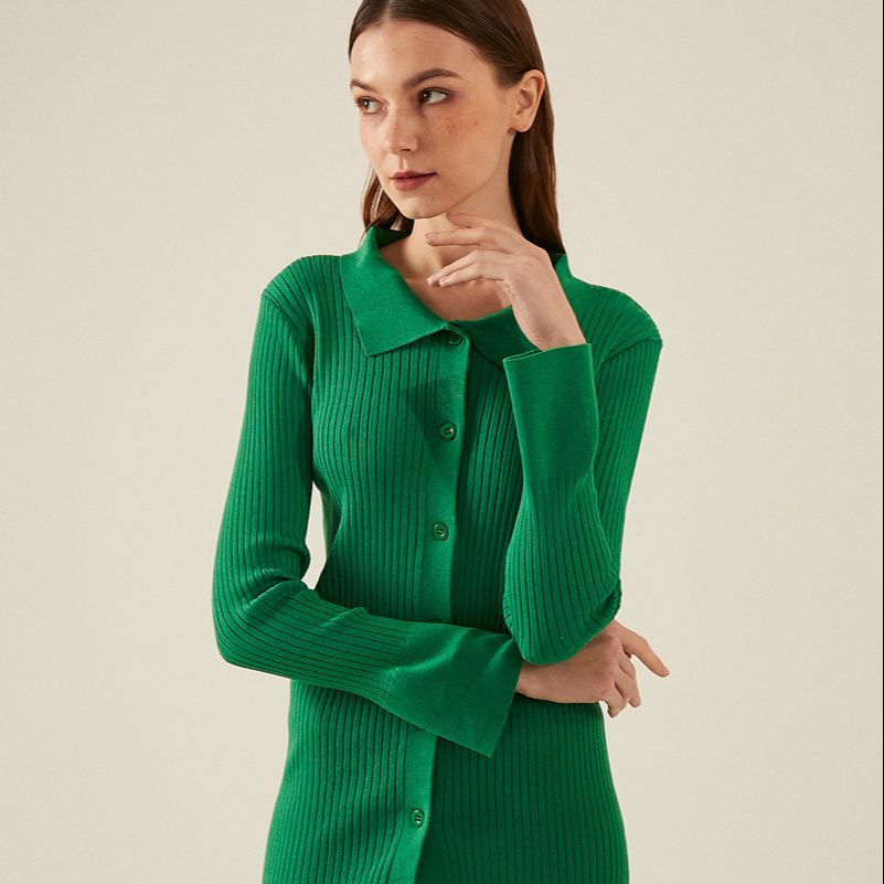 Green / one size Knitted Women's Sweater Cardigan Set with Long Sleeve Top 14:175;5:200003528#one size