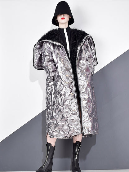 Reclaimed winter coat in silver metallic