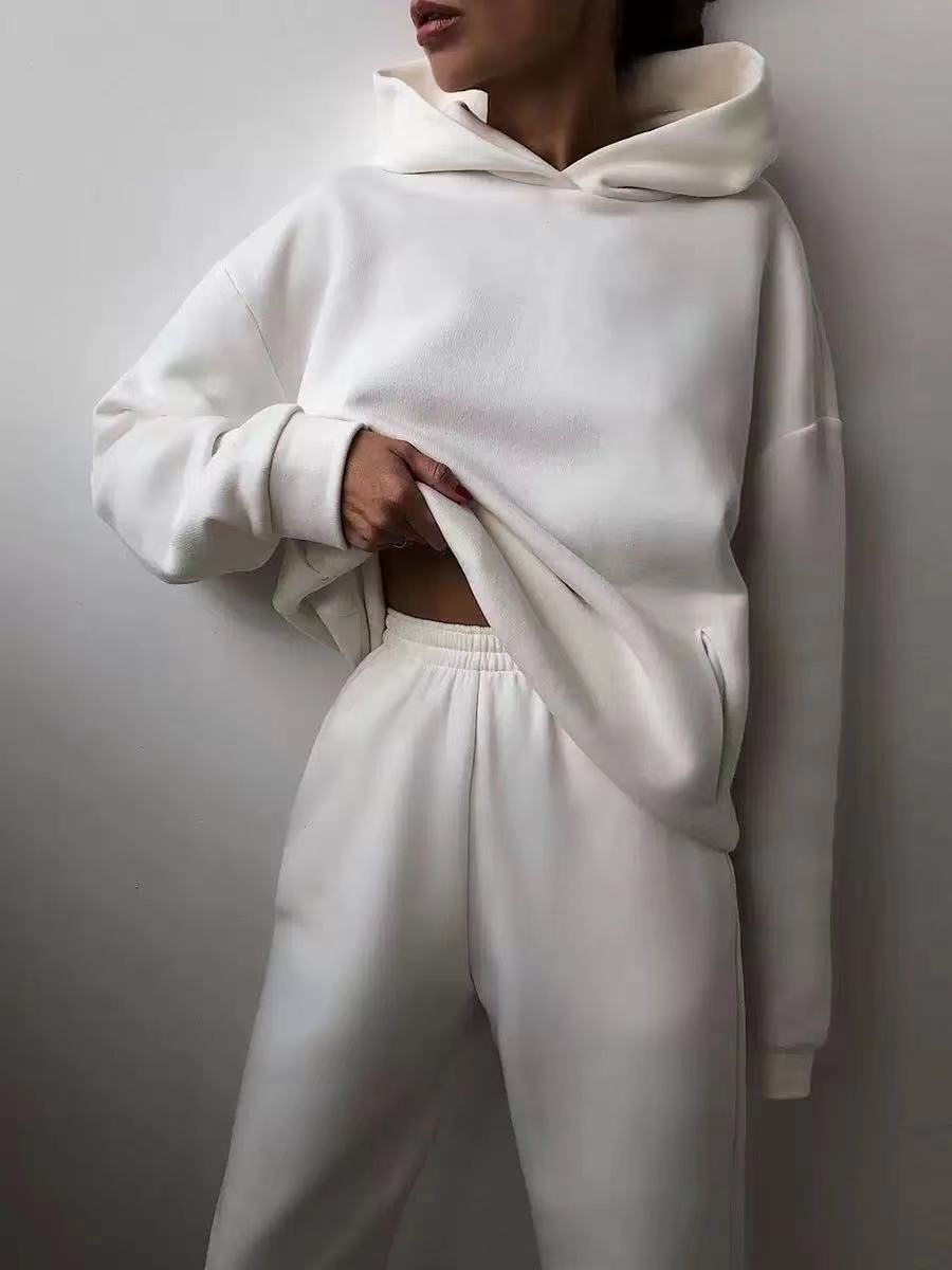WHITE / S long sleeve hoodies jogger pant suit 14:175#WHITE;5:100014064