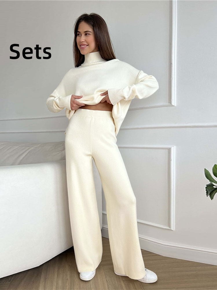 White Sets / S turtleneck knit sweater set for ladies 14:496#White Sets;5:100014064