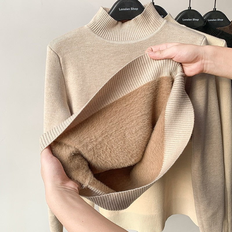 Khaki / One Size Knit turtleneck winter sweater vintage 14:200001438;5:200003528