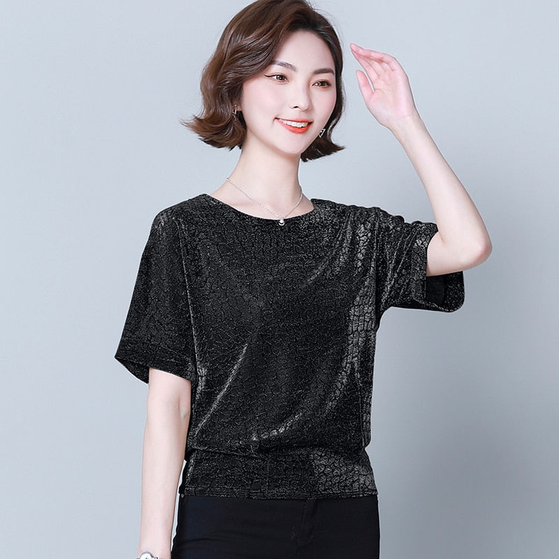 &OS shiny sequin blouse with short sleeves