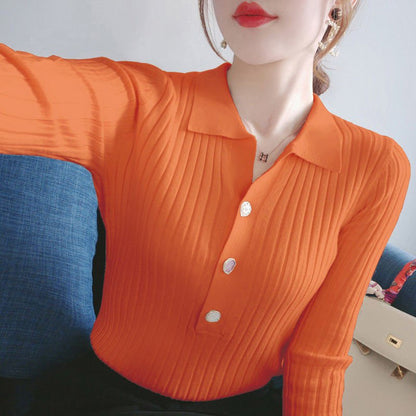 Orange / XS Lapel long sleeve button shirt womens 14:350852;5:100014066