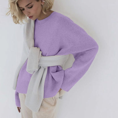 Purple / one size womens oversized cashmere sweater o-neck 14:201659814#Purple;5:200003528#one size