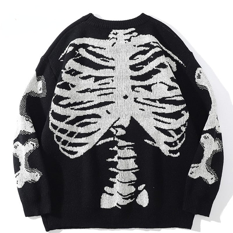 Black / M oversized skeleton knit sweater retro 14:1254#Black;5:361386