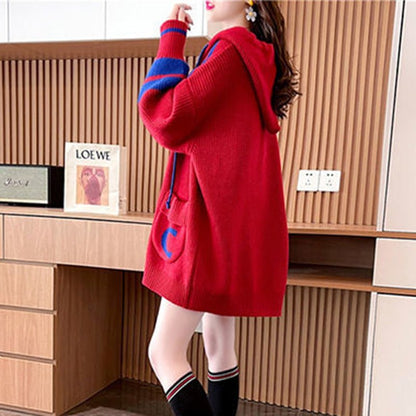 hooded knit pull sweater coat c