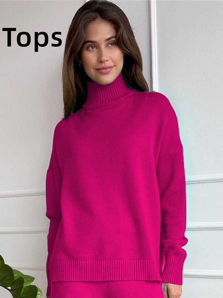Rose Red Tops / S turtleneck knit sweater set for ladies 14:365458#Rose Red Tops;5:100014064