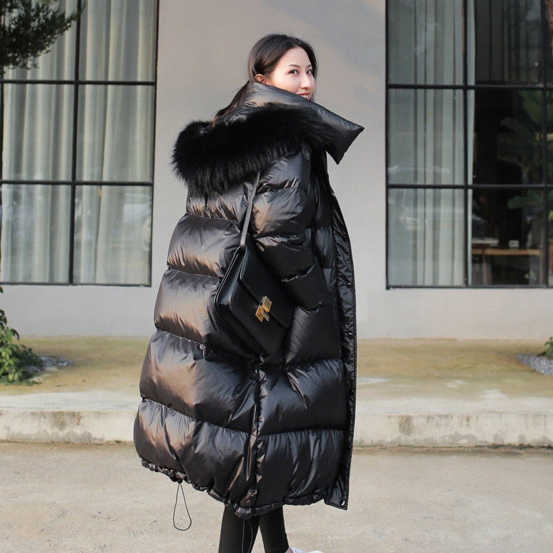 Urban Bliss long puffer coat with fur hood in black