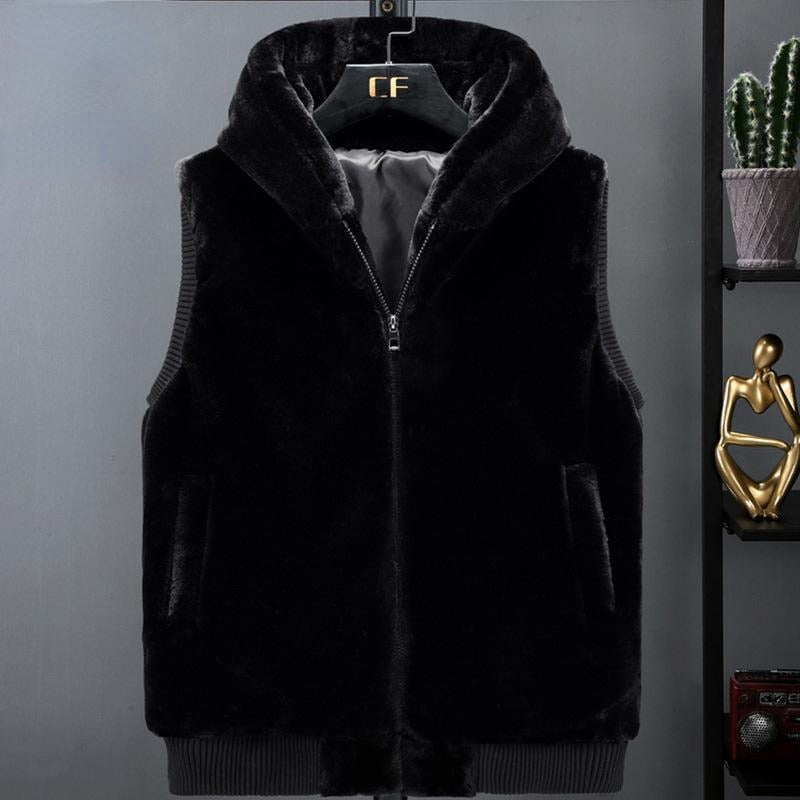 Winter fur vest with hood, "Bella" waistcoat