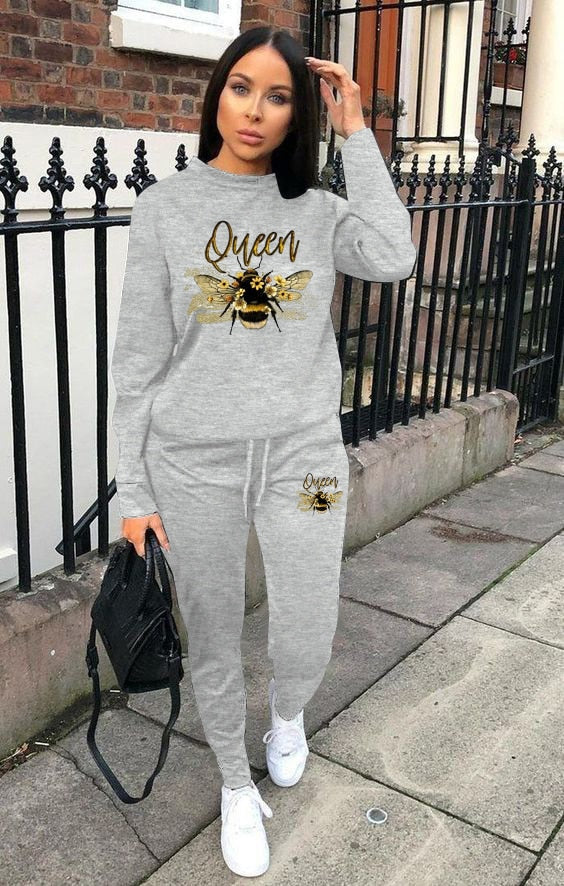 "QUEEN" Long sleeve Tops and Pants set