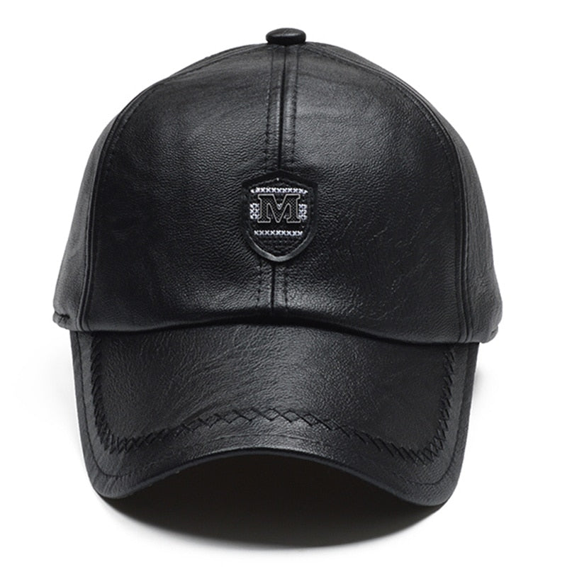 'M' leather baseball cap