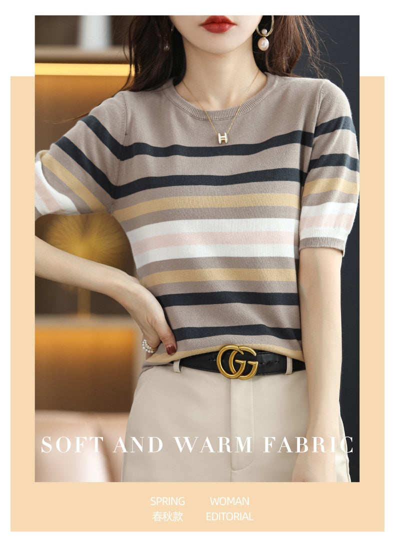 Toplady short-sleeve slim Striped T-shirt